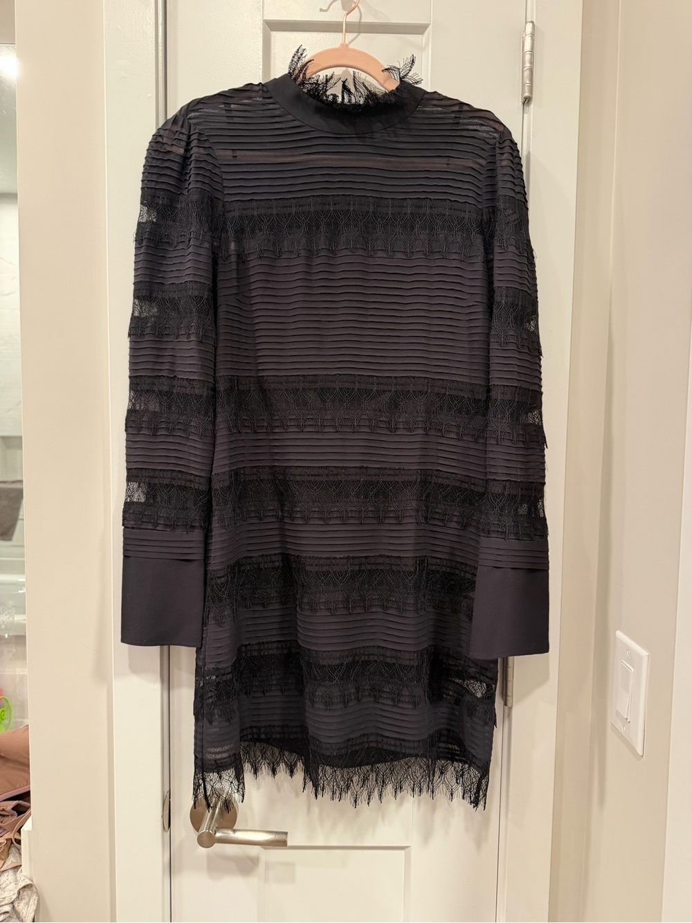 Frame Denim Black Lace-Trim Long Sleeve Mini Dress - Picture 2 of 2